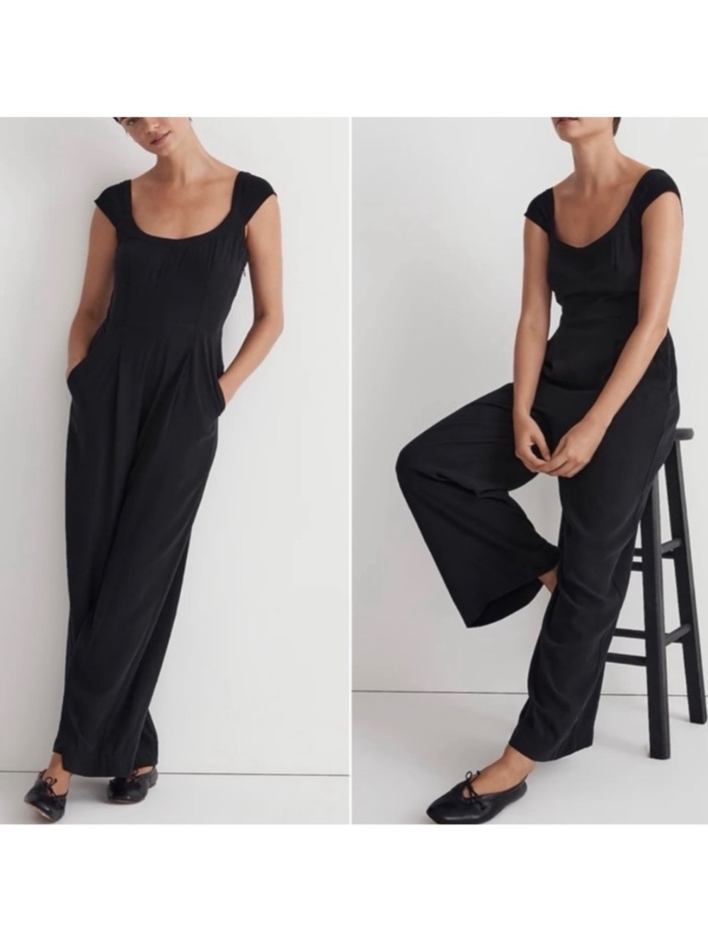 Madewell Black Wide-Leg Jumpsuit with Scoop Neck and Capped Sleeves